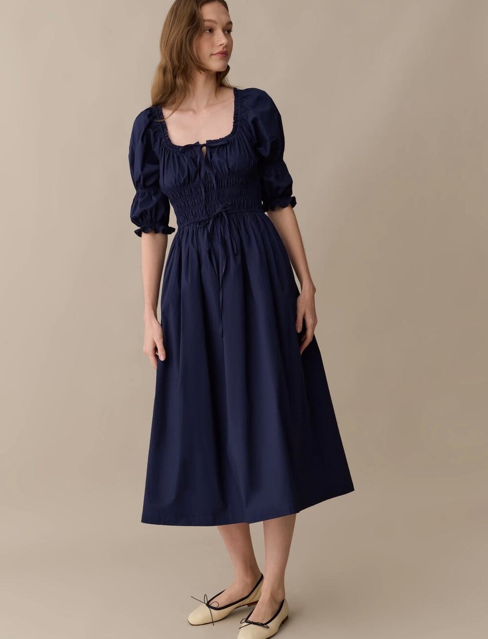 New sorella Marguerite Cotton Dress navy blue $222 Sz L